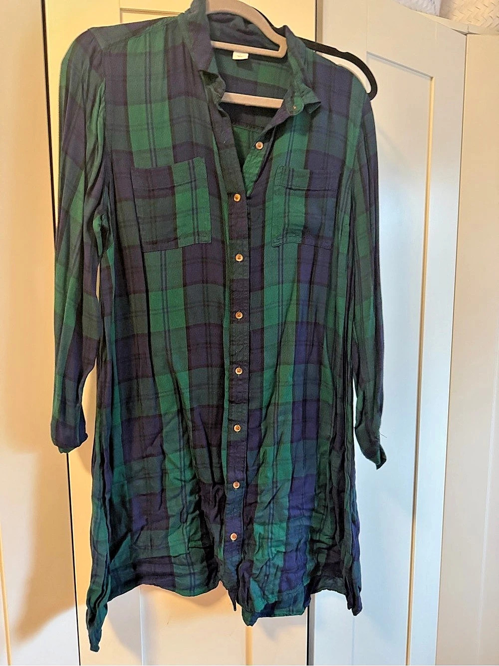 Old Navy Plaid Button Down Shirt Dress in Green & Blue